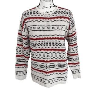 Vintage 1980s Fair Isle Sweater Chunky Knit Crewneck Grandpa Ski Lodge L Nordic